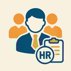 minimal illustration of human resources icon in blue and goldoraange tones